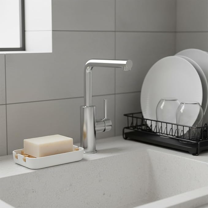 Bamboo Fiber Soap Holder and Soap Dish Combination for Bathroom Bar Soap Holder Sink Deck Bathtub Shower Tray (White)
