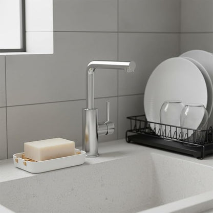 Bamboo Fiber Soap Holder and Soap Dish Combination for Bathroom Bar Soap Holder Sink Deck Bathtub Shower Tray (White)