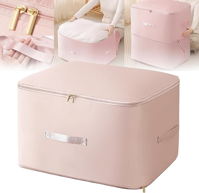 Ultra Space Saving Self Compression Storage Bags for Organizer, Large Heavy Duty College Moving Bags, Travel Packing Organizers Storage Tote for Clothes Comforters,Blankets,Bedding (Pink,XL)