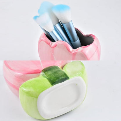 Ceramic Tulip Cosmetic Storage Box, Desktop Organizers Make Up Brush Storage Stand Desktop Storage Box for Brush,Pencil,Art Supplies, Painting Brush (Pink)