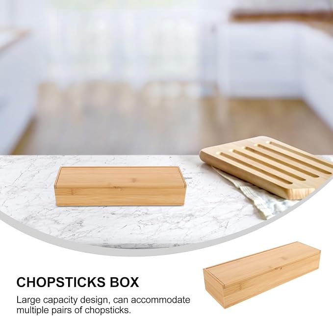 Bamboo Chopstick Box Kitchen Drawer Organizer Silverware Storage Case Utensil Holder Space-Saving 11.81X3.54X2.36In Bamboo Storage Container for Chopsticks Flatware Kitchen Use