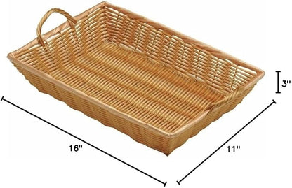 HUBERT Natural Color Wicker Basket Rectangular with Handles - 16"L x 11"W x 3"H
