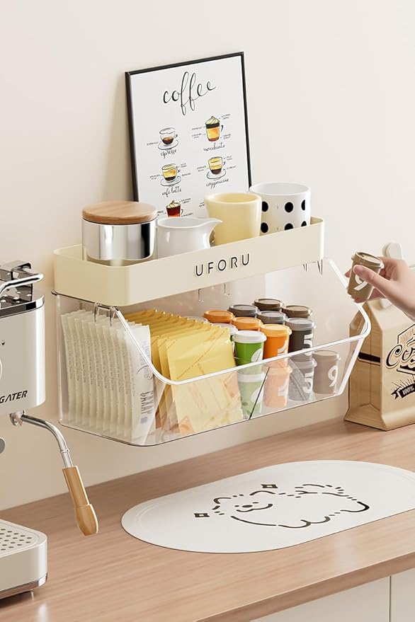 Multi-Functional Wall Mounted Organiser, Stick-On Transparent Shelf, No Drilling Required, Can Be Hung On The Wall/Door, Suitable For Kitchen, Cupboard, Bathroom, Bedroom