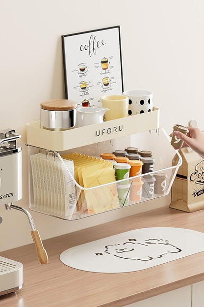 Multi-Functional Wall Mounted Organiser, Stick-On Transparent Shelf, No Drilling Required, Can Be Hung On The Wall/Door, Suitable For Kitchen, Cupboard, Bathroom, Bedroom