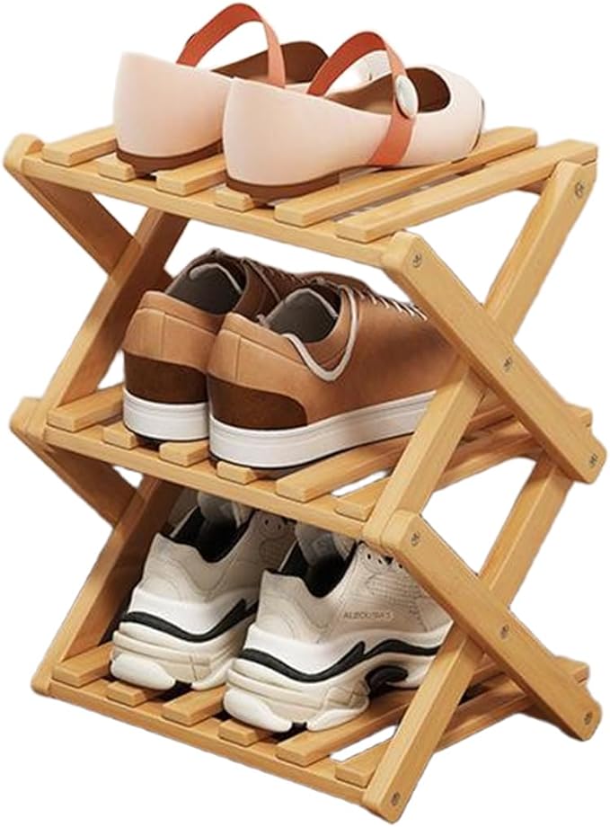 YYW Bamboo Shoe Rack for Entryway, Free Standing Shoe Racks Shelf Closet, Widen Foldable Vertical Shoe Storage Organizer for Living Room