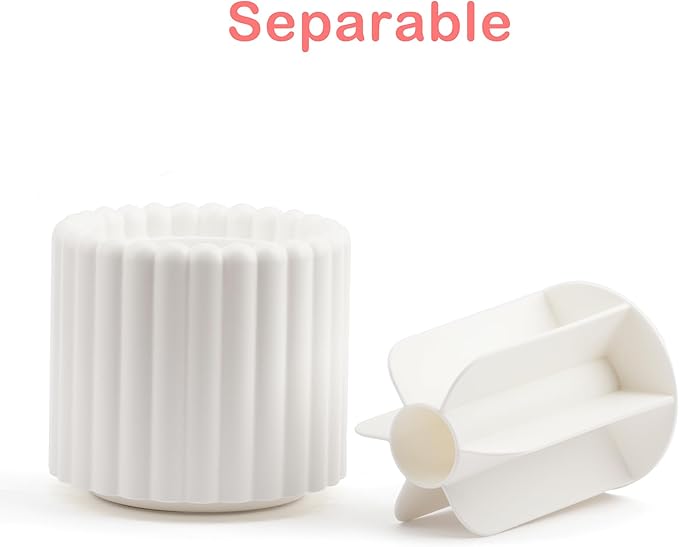 360 Rotating Makeup Brush Holder,Cute Makeup Brush Cup, Removable 7 Slots Spinning Cosmetic Brushes Storage Pen Holder for Vanity, Dresser, Desk, 5 Inch | 1 Pack White