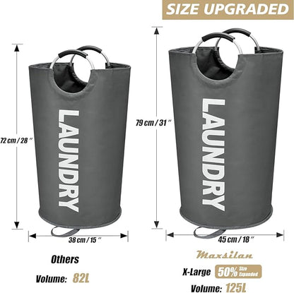 Maxsilan 125L X-Large Laundry Basket, Freestanding Tall Clothes Hamper, Collapsible Laundry Bag, Dark Grey