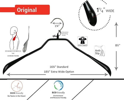 Mawa by Reston Lloyd BodyForm Series Non-Slip Space Saving Clothes Hanger with 2 Clips for Pants or Skirts, Style 42/LK , 1-Piece, Black
