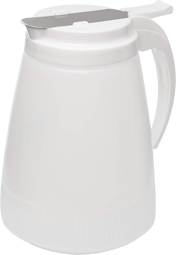 [1 PACK] EcoQuality 32oz Plastic Syrup Dispenser with Plastic Lid and Stainless Steel Slide Cover - Syrup, Sugar, Honey Dispenser - Perfect for Diners, Restaurants, Home, Office, Disposable (32 Ounce)