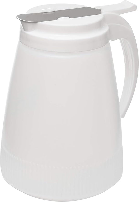 [1 PACK] EcoQuality 32oz Plastic Syrup Dispenser with Plastic Lid and Stainless Steel Slide Cover - Syrup, Sugar, Honey Dispenser - Perfect for Diners, Restaurants, Home, Office, Disposable (32 Ounce)
