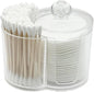 2-in-1 Cotton Round Holder & Cotton Swab Holder - Clear Plastic Bathroom Vanity Organizer, Shatterproof Apothecary Jar for Cotton Pad, Cotton Balls, Floss Picks, Hair Ties & Vanity Storage