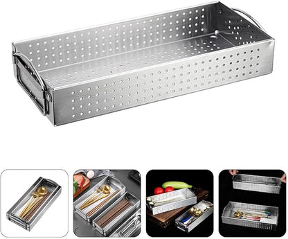 Hemoton Stainless Steel Chopsticks Holder Utensil Organizer Case with Drainage Large Capacity Rectangular Kitchen Storage Box for Cutlery and Cooking Tools