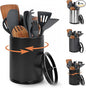 Nigelia Extra Large Kitchen Utensil Holder, 360° Rotating Stainless Steel Cooking Utensil Holder for Countertop, 3 Compartment Flatware Organizer & Cooking Caddy with Removable Base（Black）