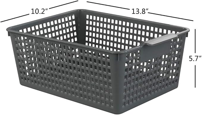 Ggbin Plastic Basket for Organizing, Grey Basket Bins, 13.8"x10.2"x5.7", Set of 3