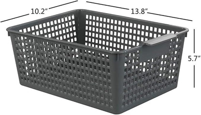 Ggbin Plastic Basket for Organizing, Grey Basket Bins, 13.8"x10.2"x5.7", Set of 3