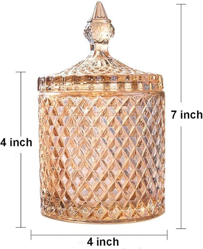Colorful Home Decorative Jar Qtips Holder Dispenser Glass Storage Container Bathroom Counter Vanity Organizer for Bath Salts/Swabs/Rounds Makeup Sponges Toothpick Jewelry(Amber,20 oz)