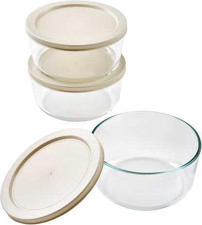 6-Piece Glass Food Storage Containers Set (3 Containers + 3 BPA-Free Lids) | 4-Cup, Leakproof | Microwave, Freezer, Oven & Dishwasher Safe | Ideal for Meal Prep & Pantry Organization, Beige