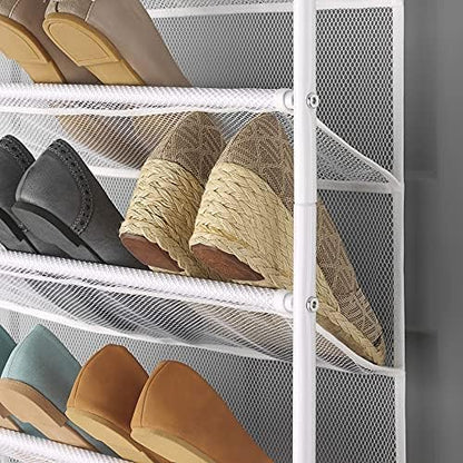 Whitmor 36 Pair Over The Door Shoe Rack, 12 Tier Hanging Shoe Organizer, Heavy Duty Metal & Mesh Shoe Holder, Hanging Shoe Rack for Closet Organizer & Storage, 69" L x 21.7" W x 7.5" H, White