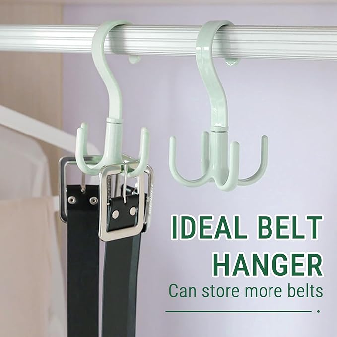 Belt Hanger, 360 Degree Swivel Belt Rack Belt Organizer with 4 Hanging Hooks Closet Accessories Organizer for Belt Tie Scarf Purse