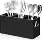 DRASTAR Silverware Holder, Wooden Utensil Caddy, Silverware Organizer Countertop, Cutlery Holder for Party, Fork Spoon Knife Organizer，Black