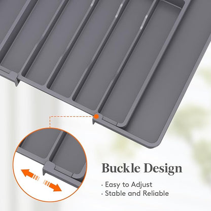 Lifewit Silverware Drawer Organizer, Expandable Utensil Tray for Kitchen, BPA Free Flatware and Cutlery Holder, Adjustable Plastic Storage for Spoons Forks Knives, 10.9"-17.5" x 13.7", Dark Grey