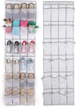 Over the Door Shoe Organizer, Hanging Shoe Rack for Door, Large Capacity Shoe Organizer Holder with 24 Large Pockets for Closet Storage, Clear Hanging Shoe Shelves Shoe Hanger Storage Organizer Bag (A)