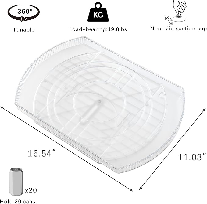 ROWNYEON Lazy Susan Turntable Organizer for Large Refrigerator, 360° Rotate Fridge Organizers and Storage, 16.54 Inches Rectangle Lazy Susan Organizer for Fridge, Cabinet, Pantry,2