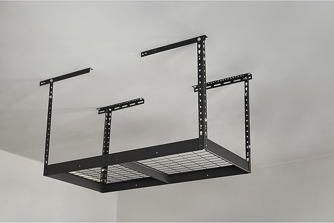 Klutch Garage Overhead Storage Rack with Adjustable Height, 48in.L x 24in.D, 23in.–37in.H