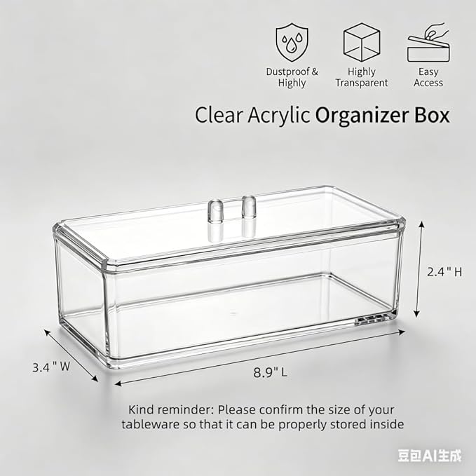Flatware Tray with Lid, Clear Silverware Tray Kitchen Cutlery Tray and Utensil Storage Container for Flatware and Silverware