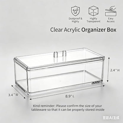 Flatware Tray with Lid, Clear Silverware Tray Kitchen Cutlery Tray and Utensil Storage Container for Flatware and Silverware