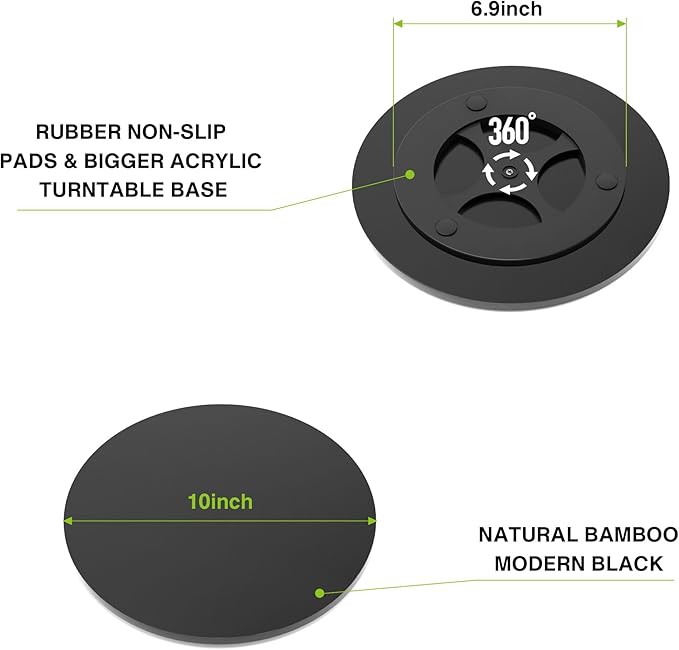 Lazy Susan for Table Top Bamboo Lazy Susan Organizer Turntable for Cabinet Kitchen Countertop for Condiment Bathroom Counter Organizer Decor Sink Tray Black 10 Inch