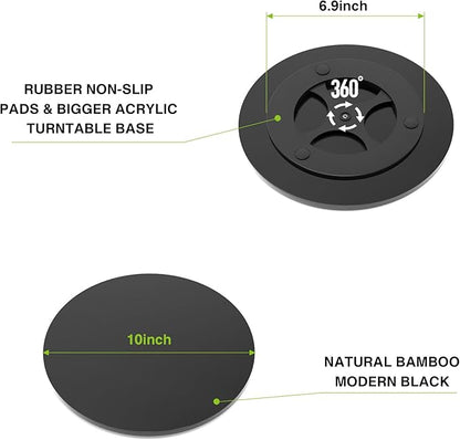 Lazy Susan for Table Top Bamboo Lazy Susan Organizer Turntable for Cabinet Kitchen Countertop for Condiment Bathroom Counter Organizer Decor Sink Tray Black 10 Inch