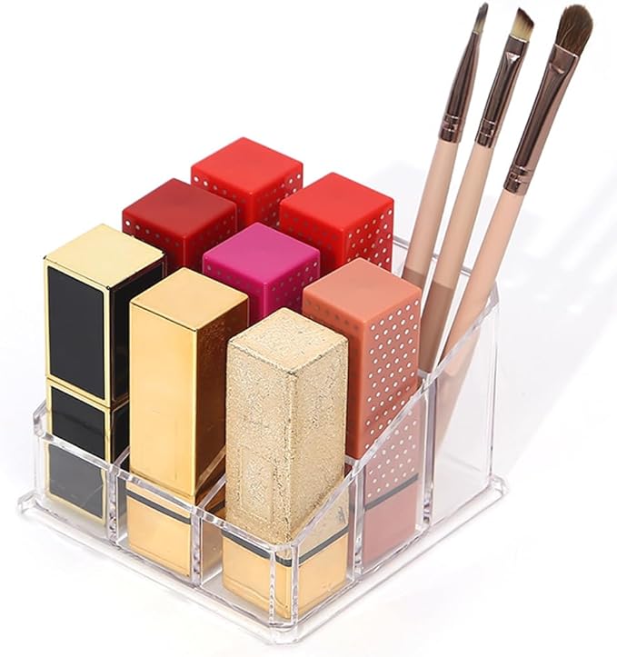 2 PCS Lipstick Organizer and Storage, Acrylic Lipstick Holder, 9 Slots Clear Case Display Rack Holder (QX153)