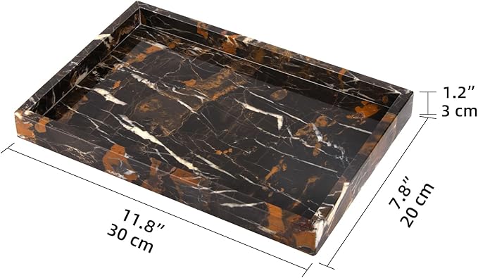 Marble Bathroom Vanity Tray, Natural Luxury Vanity Home Kitchen Bathroom Table Tray, Stone Decorative Countertop Dresser Trays for Key Coffee Perfume Jewelry Makeup (Black Gold, 12"x 8" x1.2")