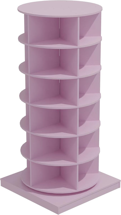 HomVent Rotating Shoe Rack, Wooden 6-Tier Spinning Shoe Rack Tower, Free Standing 360° Revolving Shoe Organizer Shoe Storage Shelf Can Hold Over 24 Pairs Shoes for Entryway Living Room (6-Tier, Pink)