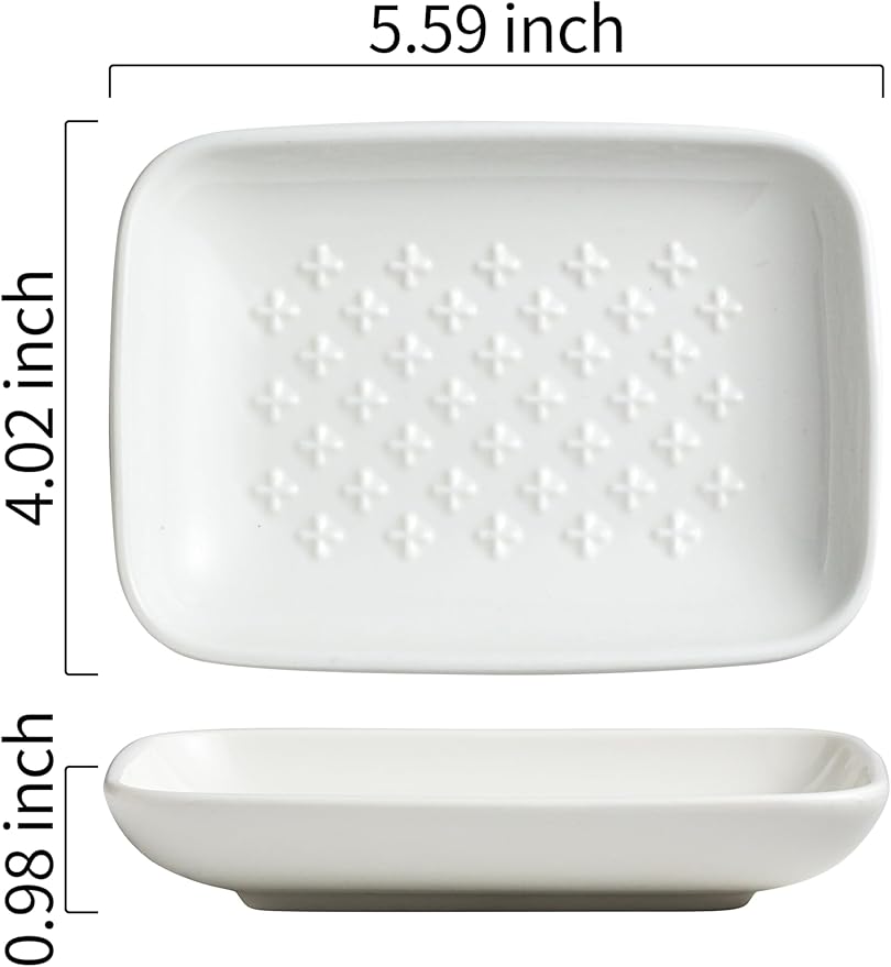 Gomakren Ceramic Soap Dish, Non-Slip Shower Soap Holder for Bathroom & Kitchen Sink, Bathroom Decor, Soap Saver Tray for Bar Soap Sponge, 5.5 Inch, White