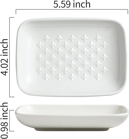 Gomakren Ceramic Soap Dish, Non-Slip Shower Soap Holder for Bathroom & Kitchen Sink, Bathroom Decor, Soap Saver Tray for Bar Soap Sponge, 5.5 Inch, White
