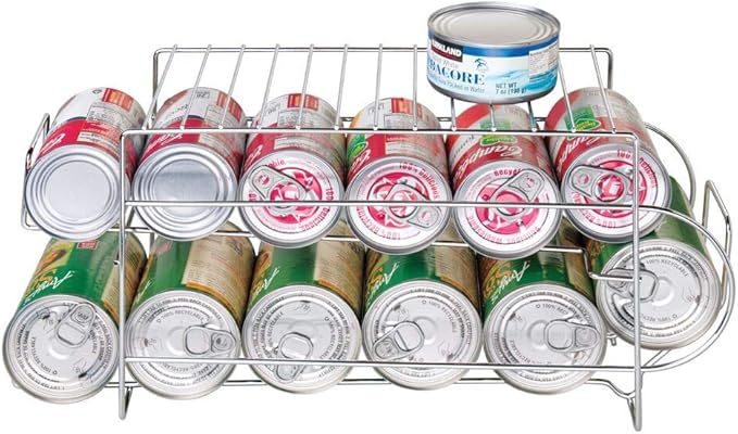 mDesign 2-Tier Metal Wire Standing Pop/Soda and Food Can Dispenser Storage Rack Organizer with Top Shelf for Kitchen Pantry, Countertop, Cabinet - Holds 12 Cans - Chrome