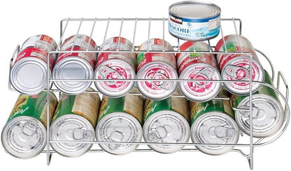 mDesign 2-Tier Metal Wire Standing Pop/Soda and Food Can Dispenser Storage Rack Organizer with Top Shelf for Kitchen Pantry, Countertop, Cabinet - Holds 12 Cans - Chrome