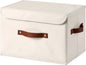 Storage Bins Box with Lids Decorative PU Leather Fabric Baskets Cubes with Handles PP Plastic Board Foldable Washable Lidded Clothing Shelf Closet Organizer Container (Beige, Large)