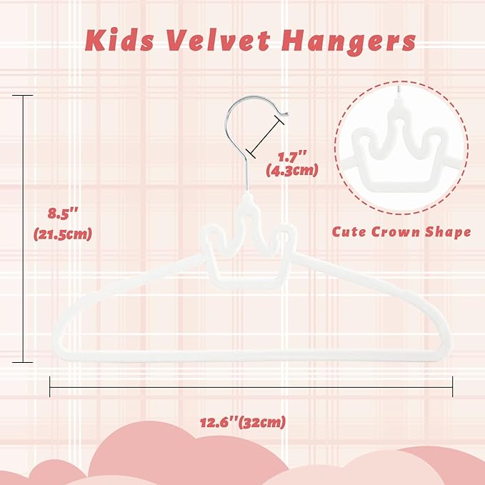 ManGotree Baby Velvet Hangers, Non-Slip Felt Kids Clothes Hanger, 12.6" Cute Crown Hanger for Closet, Space Saving Toddler Hangers for Children's Clothes (20 Pack, White)