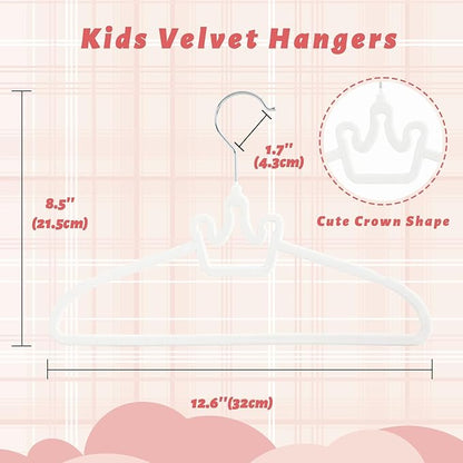 ManGotree Baby Velvet Hangers, Non-Slip Felt Kids Clothes Hanger, 12.6" Cute Crown Hanger for Closet, Space Saving Toddler Hangers for Children's Clothes (20 Pack, White)