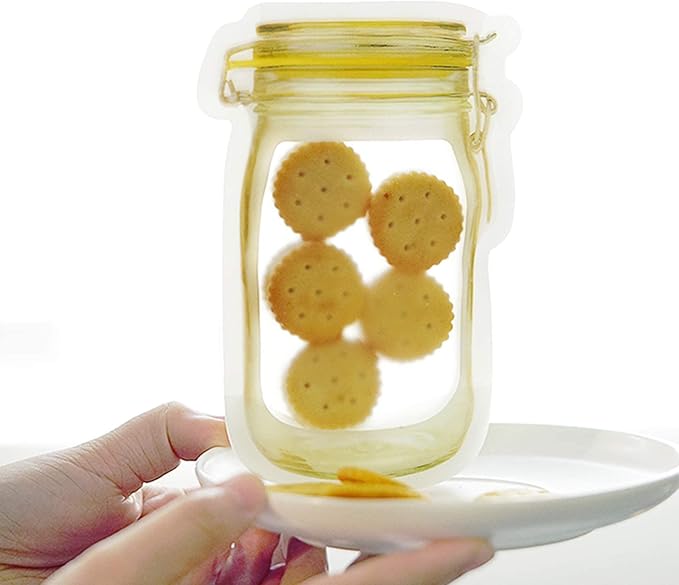 Mason Jar Bags Yellow, 40 Pcs Reusable Airtight Seal Food Storage Bags Leak-Proof Saver Bags for Travel Camping, 8 OZ