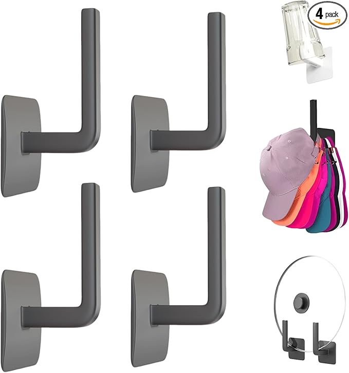 4 Pcs Adhesive Hat Organizer for Baseball Caps, Hat Racks Hooks Holder Hangers for Cowboy Hat Ball Cap, Hat Storage Organizer for Closet Doors Wall - Highly Adhesive & Nail-Free