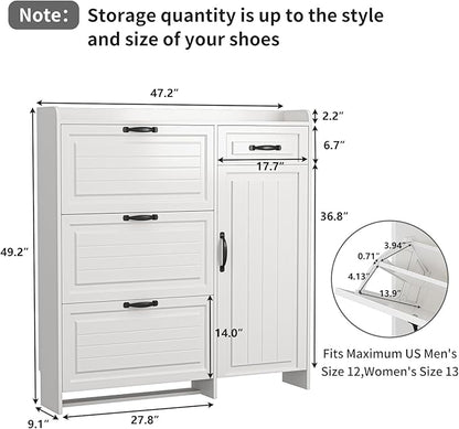 VERYKE Shoe Storage Cabinet for Entryway with 3 Flip Drawers and Side Cabinet,Large Shoe Rack Organizer Cabinet for Closet,Hallway