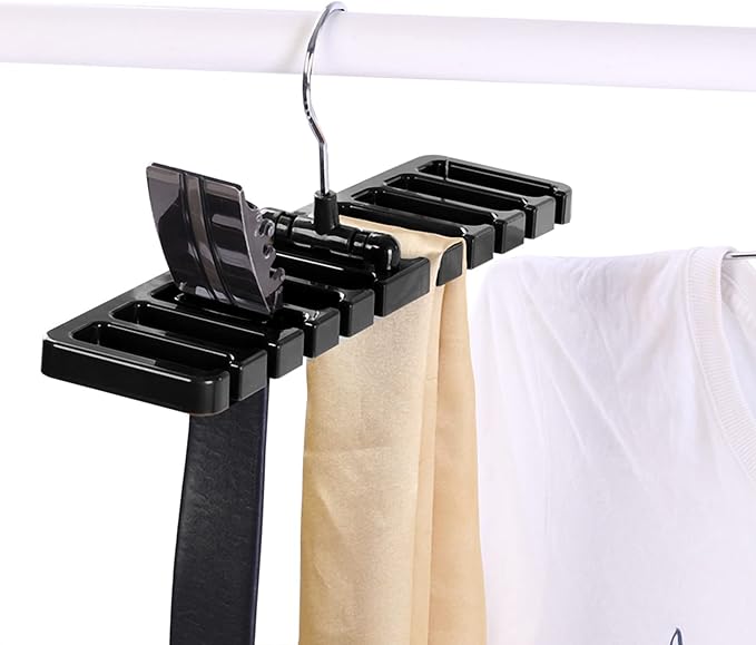 10 Slot Belt Rack Organizer, Sturdy Plastic Closet Wardrobe Space Saver Multifunctional Belt Hanger Rack Holder for Men Women (Black)