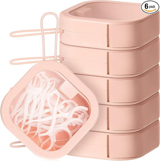Kathfly 6 Pcs Hair Tie Organizer, Portable Bobby Pin Holder, Stackable Hair Accessories Holder for Travel, Cotton Swabs Dispenser, Jewelry Organizer Box(Pink)