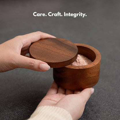 SiamMandalay Wooden Salt Cellar Box or Wood Spice Storage Container with Swivel Lid (6 oz,170 grams) – Countertop Handmade Acacia Herb, Tea Leaf, Sugar or Seasoning Holder Kitchen Accessory