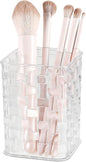 DASITON Makeup Brush Holder Organizer, Acrylic Makeup Brushes Storage Cup, Woven Texture Make Up Brush Holder for Vanity Bathroom Office, Pen Holder for Desk, Cosmetic Display Cases (Clear S)