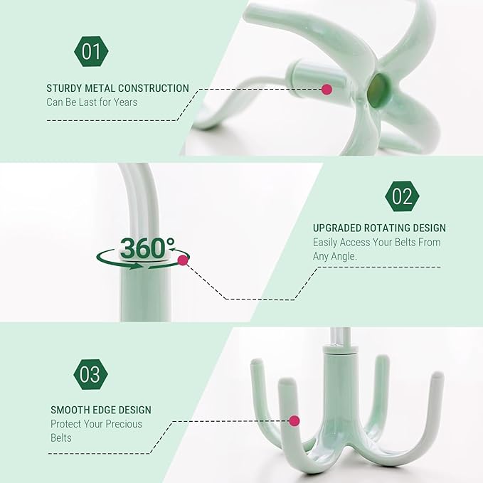 Belt Hanger, 360 Degree Swivel Belt Rack Belt Organizer with 4 Hanging Hooks Closet Accessories Organizer for Belt Tie Scarf Purse
